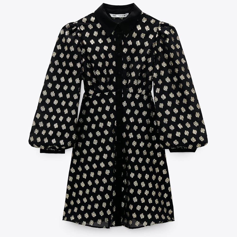*LAST ONE*ZARA Puff Sleeve Metallic Dress Black Size S NWT
